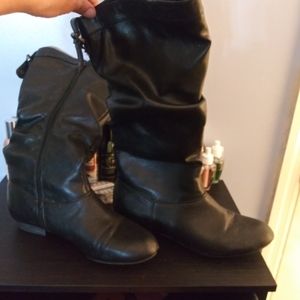 Black faux leather boots